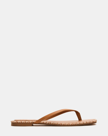 MARELLA Cognac Leather Women's Thong Square-Toe Sandal | Steve Madden Top Pick