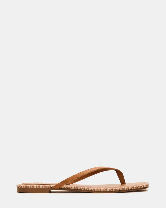 MARELLA Cognac Leather Women's Thong Square-Toe Sandal | Steve Madden Top Pick