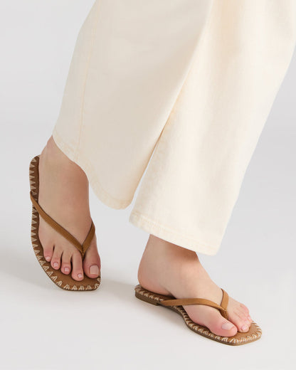 MARELLA Cognac Leather Women's Thong Square-Toe Sandal | Steve Madden Top Pick