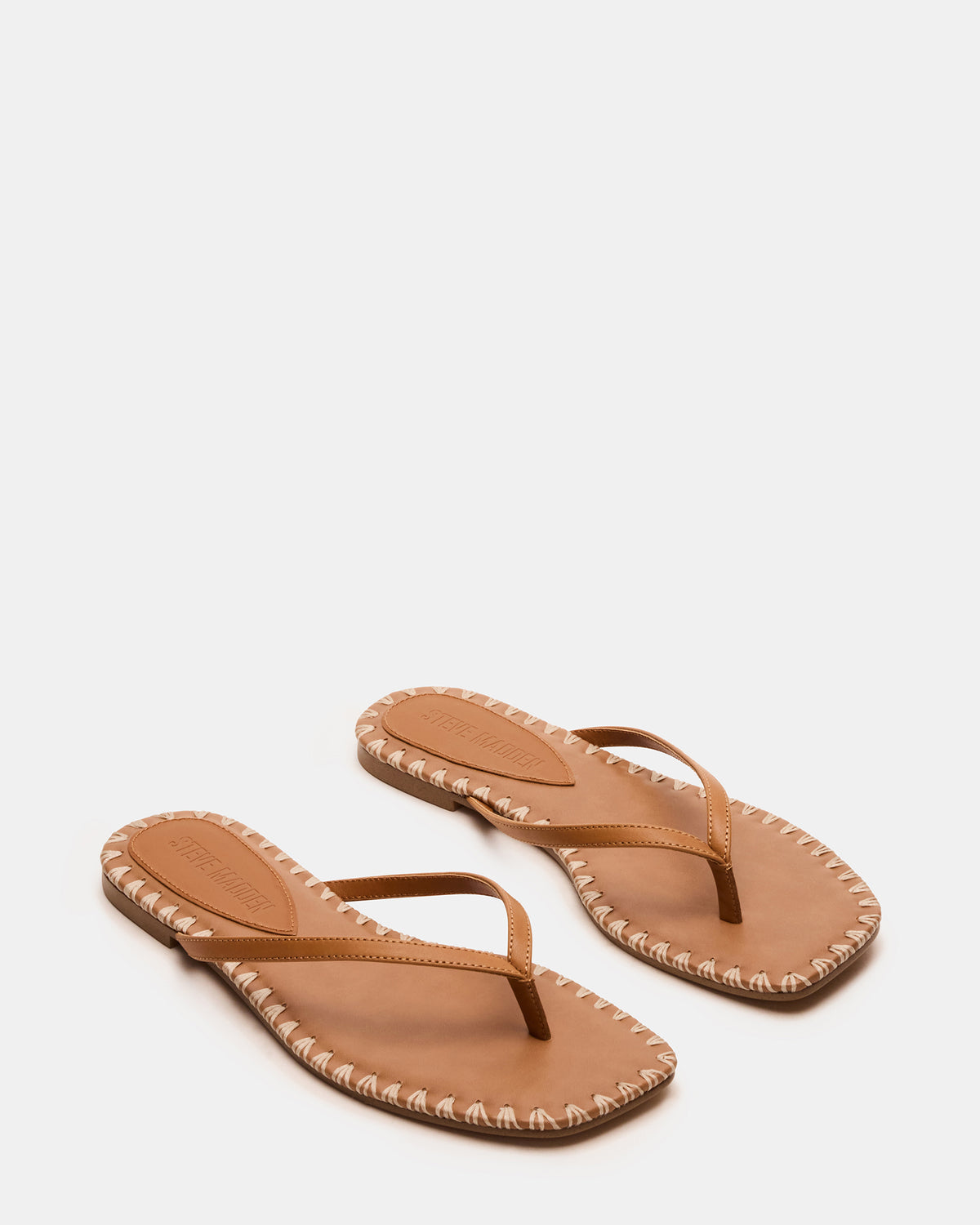 MARELLA Cognac Leather Women's Thong Square-Toe Sandal | Steve Madden Top Pick