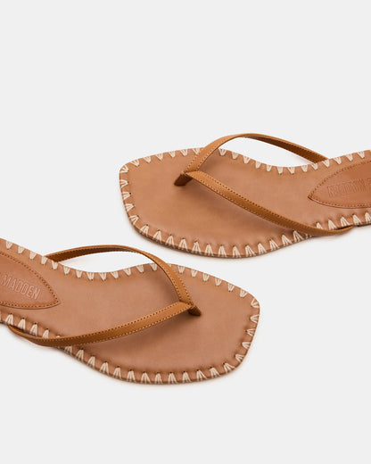 MARELLA Cognac Leather Women's Thong Square-Toe Sandal | Steve Madden Top Pick
