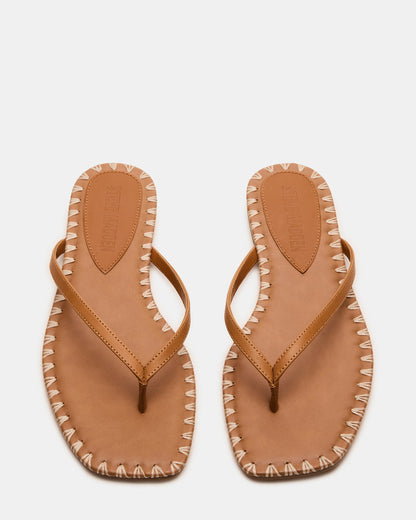 MARELLA Cognac Leather Women's Thong Square-Toe Sandal | Steve Madden Top Pick