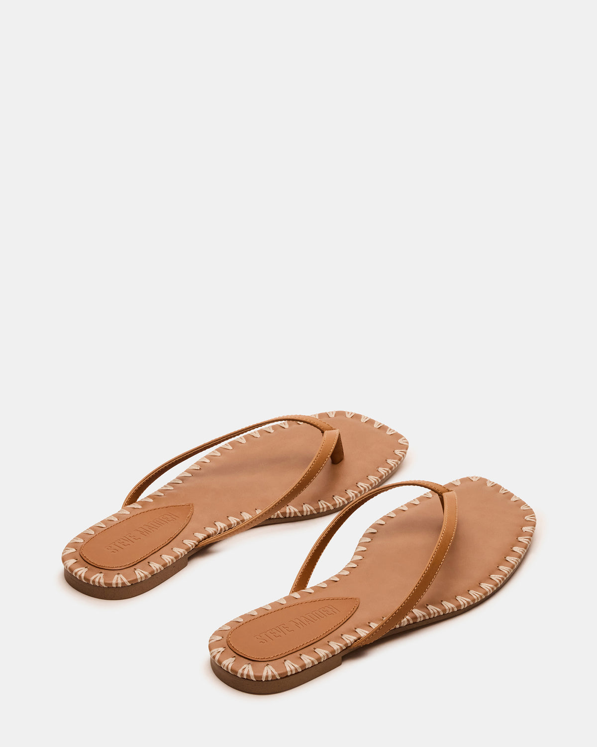 MARELLA Cognac Leather Women's Thong Square-Toe Sandal | Steve Madden Top Pick