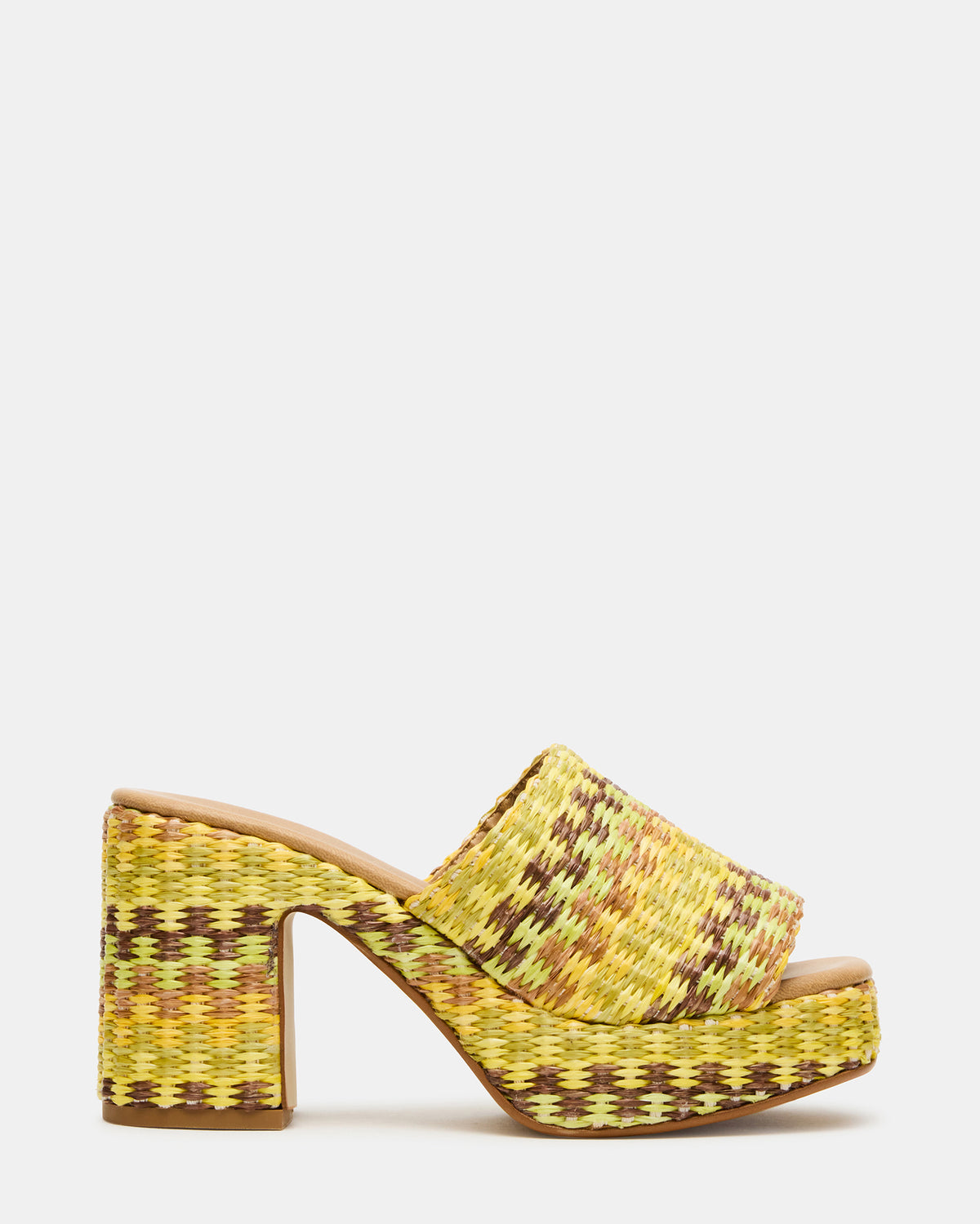 KOLA Raffia Multi Platform Square-Toe Block Heel Mule Women's Sandal | Steve Madden Featured