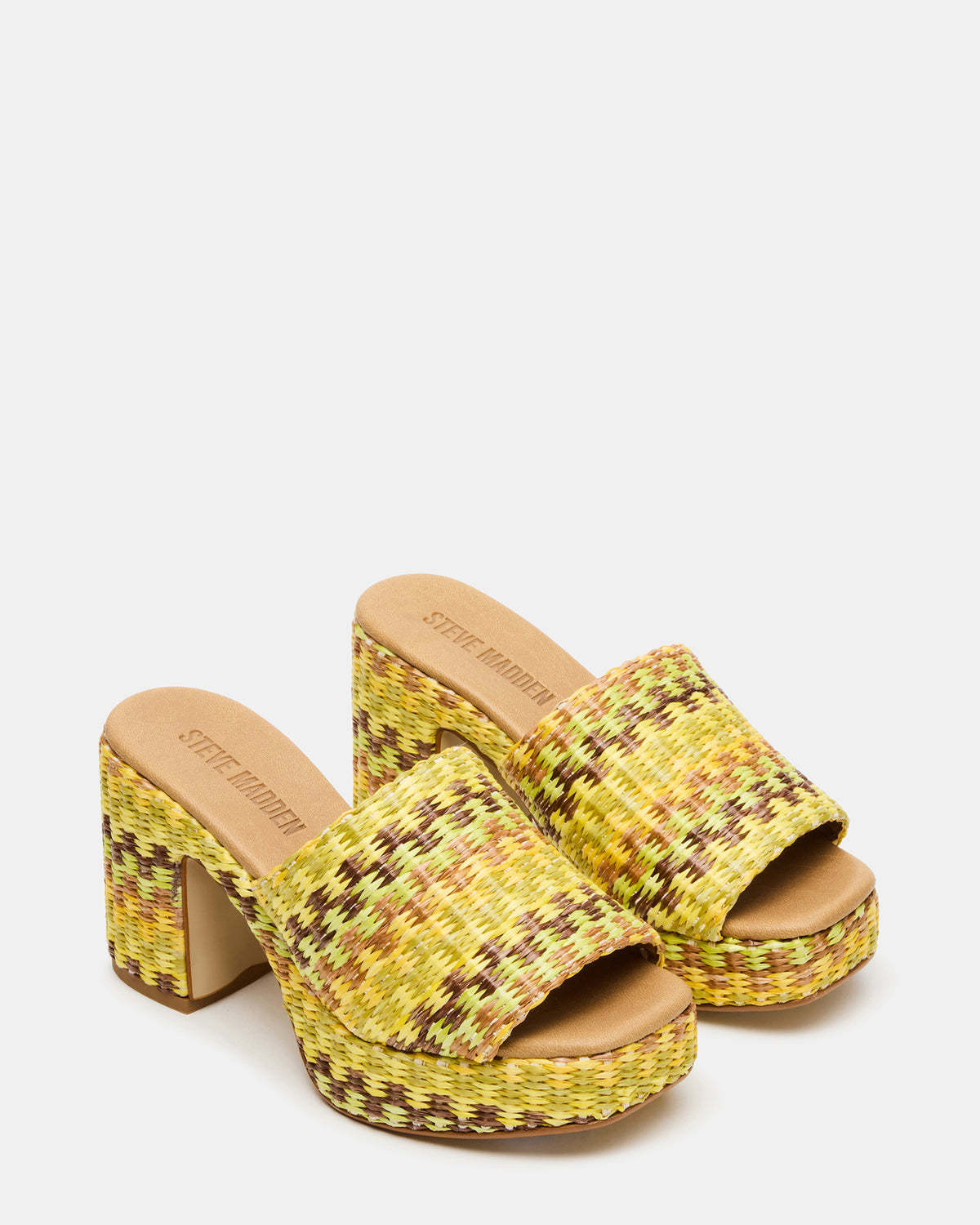 KOLA Raffia Multi Platform Square-Toe Block Heel Mule Women's Sandal | Steve Madden Featured