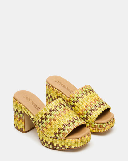 KOLA Raffia Multi Platform Square-Toe Block Heel Mule Women's Sandal | Steve Madden Featured