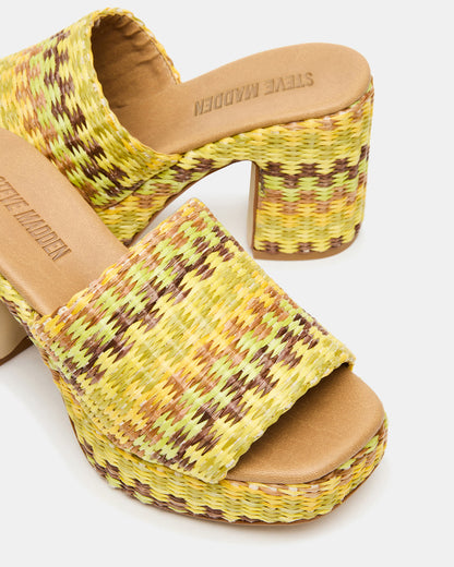 KOLA Raffia Multi Platform Square-Toe Block Heel Mule Women's Sandal | Steve Madden Featured