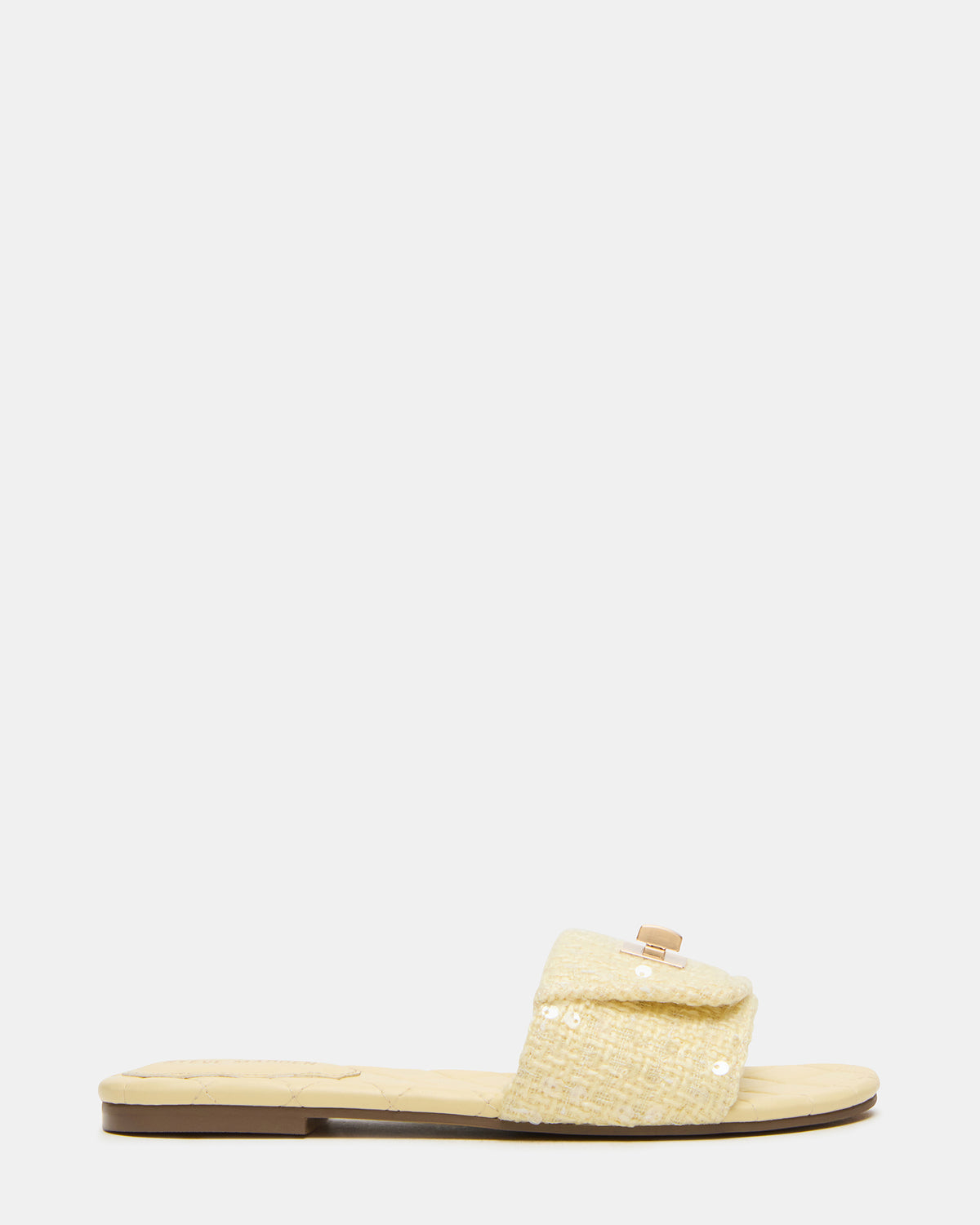 MORELAND Sequin Yellow Quilted Slide Women's Sandal | Steve Madden Trending