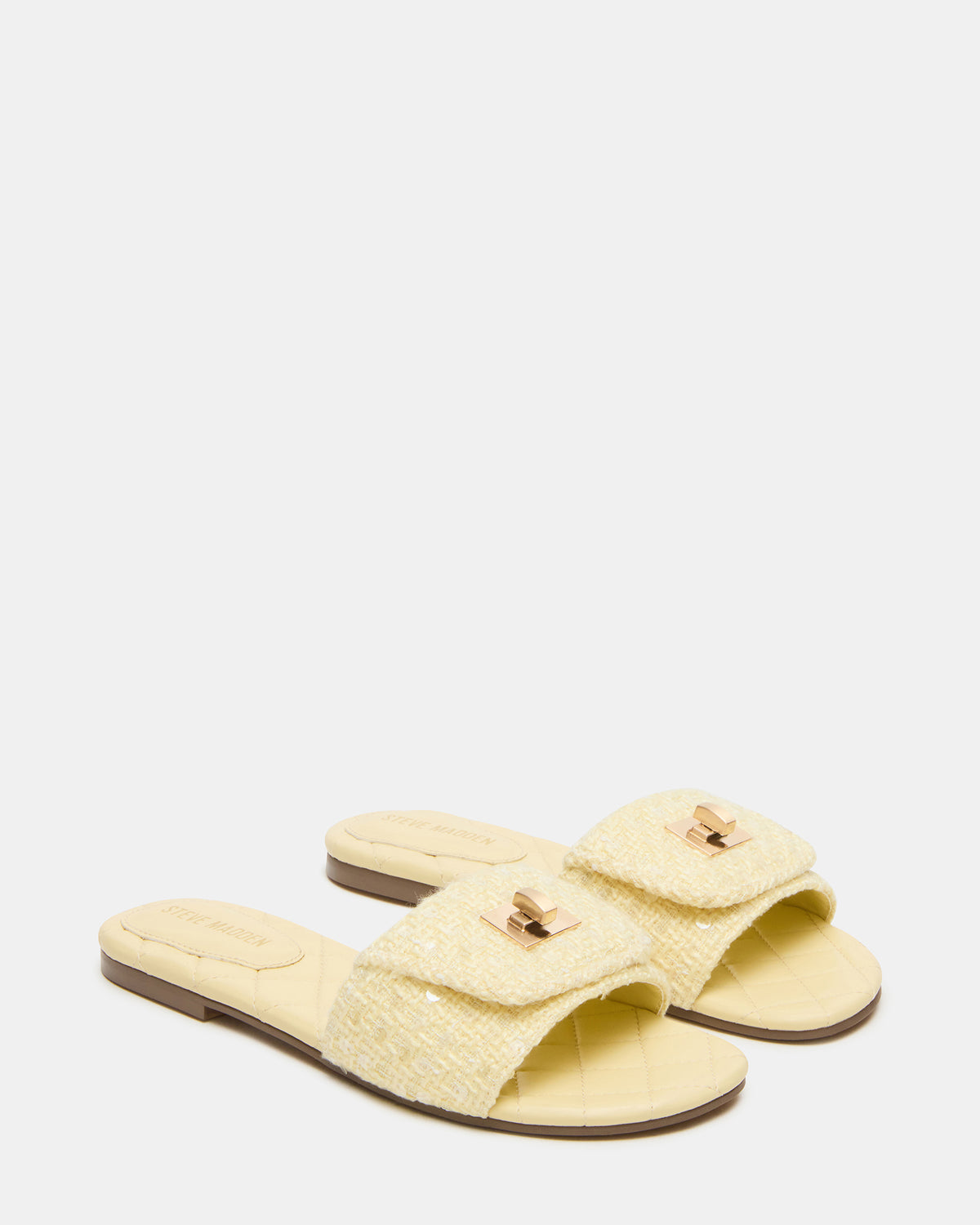MORELAND Sequin Yellow Quilted Slide Women's Sandal | Steve Madden Trending