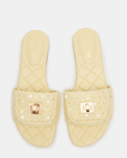 MORELAND Sequin Yellow Quilted Slide Women's Sandal | Steve Madden Trending