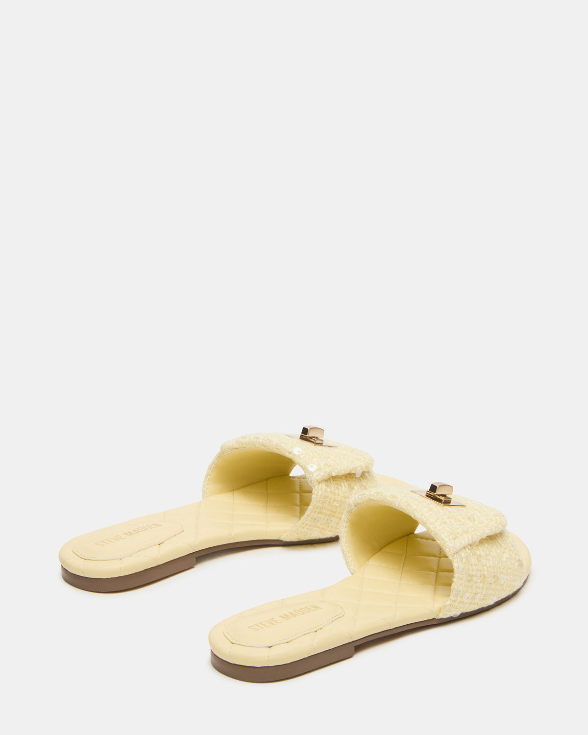 MORELAND Sequin Yellow Quilted Slide Women's Sandal | Steve Madden Trending