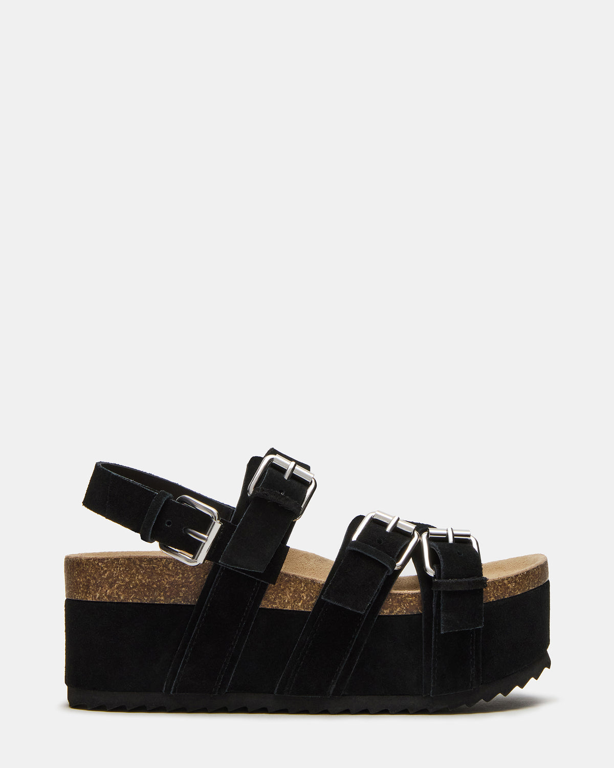 KIWI Black Suede Women's Strappy Platform Sandal | Steve Madden Trusted