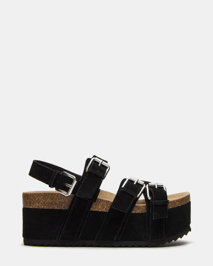 KIWI Black Suede Women's Strappy Platform Sandal | Steve Madden Trusted