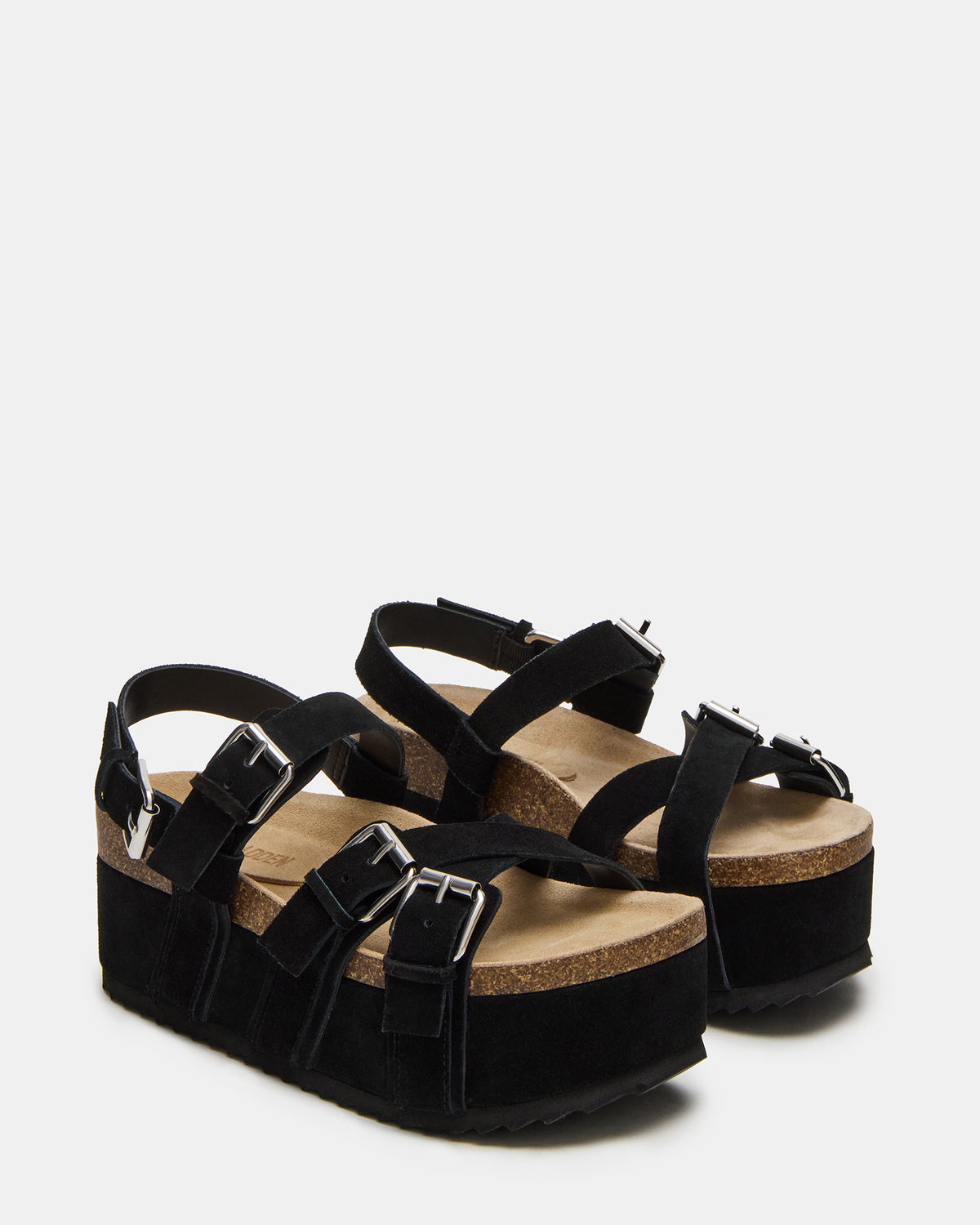 KIWI Black Suede Women's Strappy Platform Sandal | Steve Madden Trusted