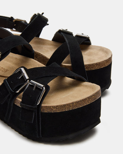 KIWI Black Suede Women's Strappy Platform Sandal | Steve Madden Trusted