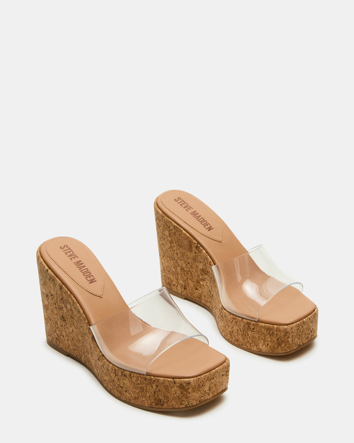 CAYMAN Clear Platform Square-Toe Wedge Women's Sandal | Steve Madden Customer Favorite