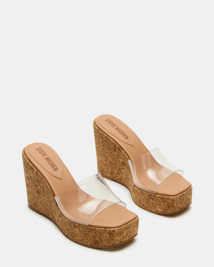 CAYMAN Clear Platform Square-Toe Wedge Women's Sandal | Steve Madden Customer Favorite