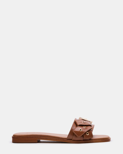 HILARIA Tan Leather Square-Toe Slide Women's Sandal | Steve Madden Essential