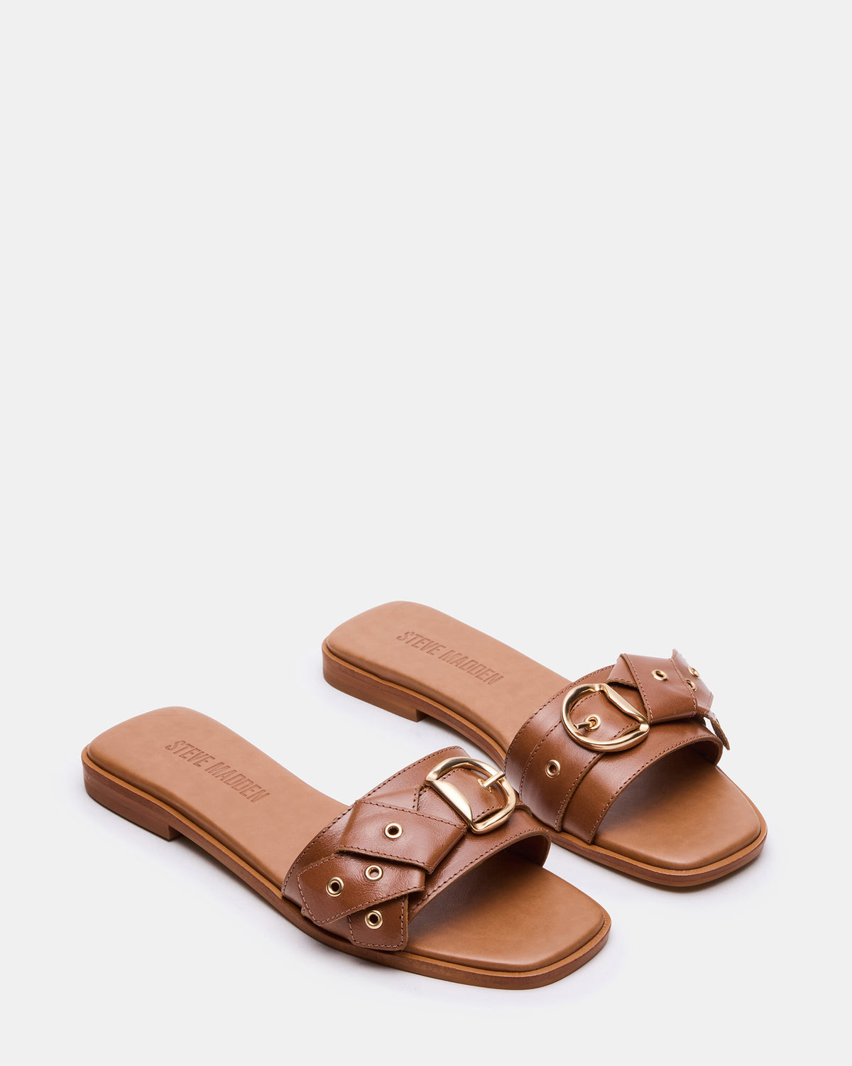 HILARIA Tan Leather Square-Toe Slide Women's Sandal | Steve Madden Essential