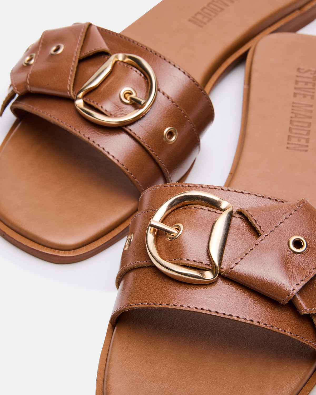 HILARIA Tan Leather Square-Toe Slide Women's Sandal | Steve Madden Essential