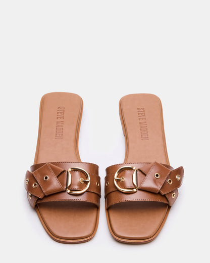 HILARIA Tan Leather Square-Toe Slide Women's Sandal | Steve Madden Essential