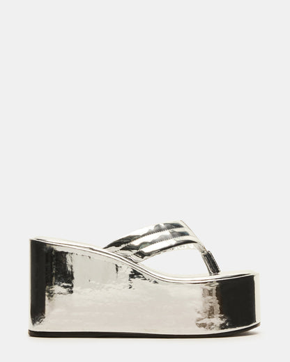 ESCAPISM Silver Crocodile Women's Platform Thong Wedge Sandal | Steve Madden Hot Sale