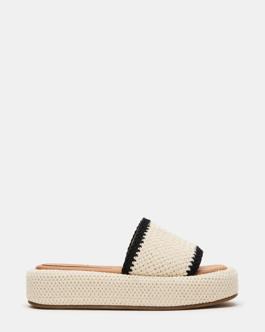BEACHY Woven Cream Multi Platform Slide Women's Sandal | Steve Madden Latest