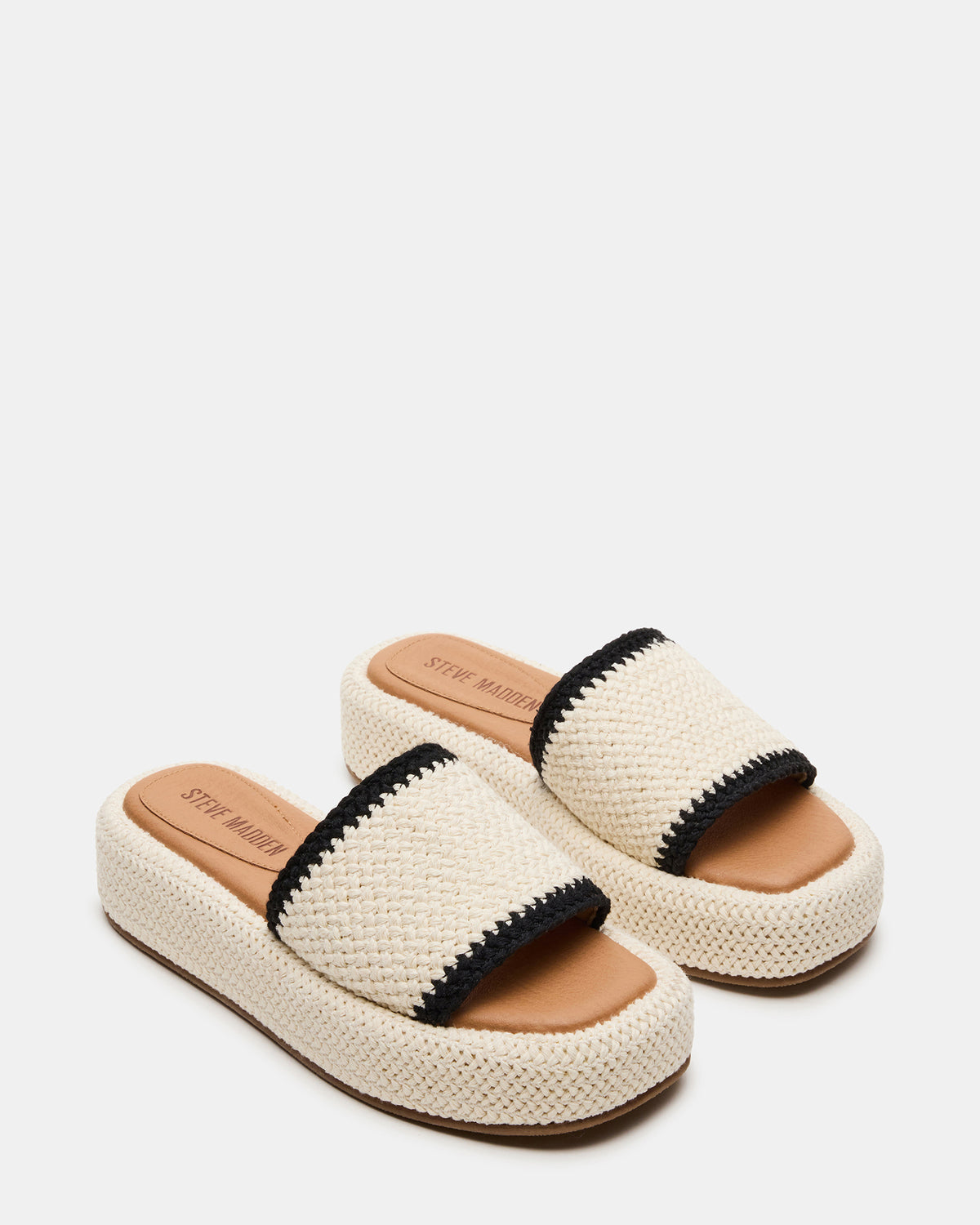 BEACHY Woven Cream Multi Platform Slide Women's Sandal | Steve Madden Latest