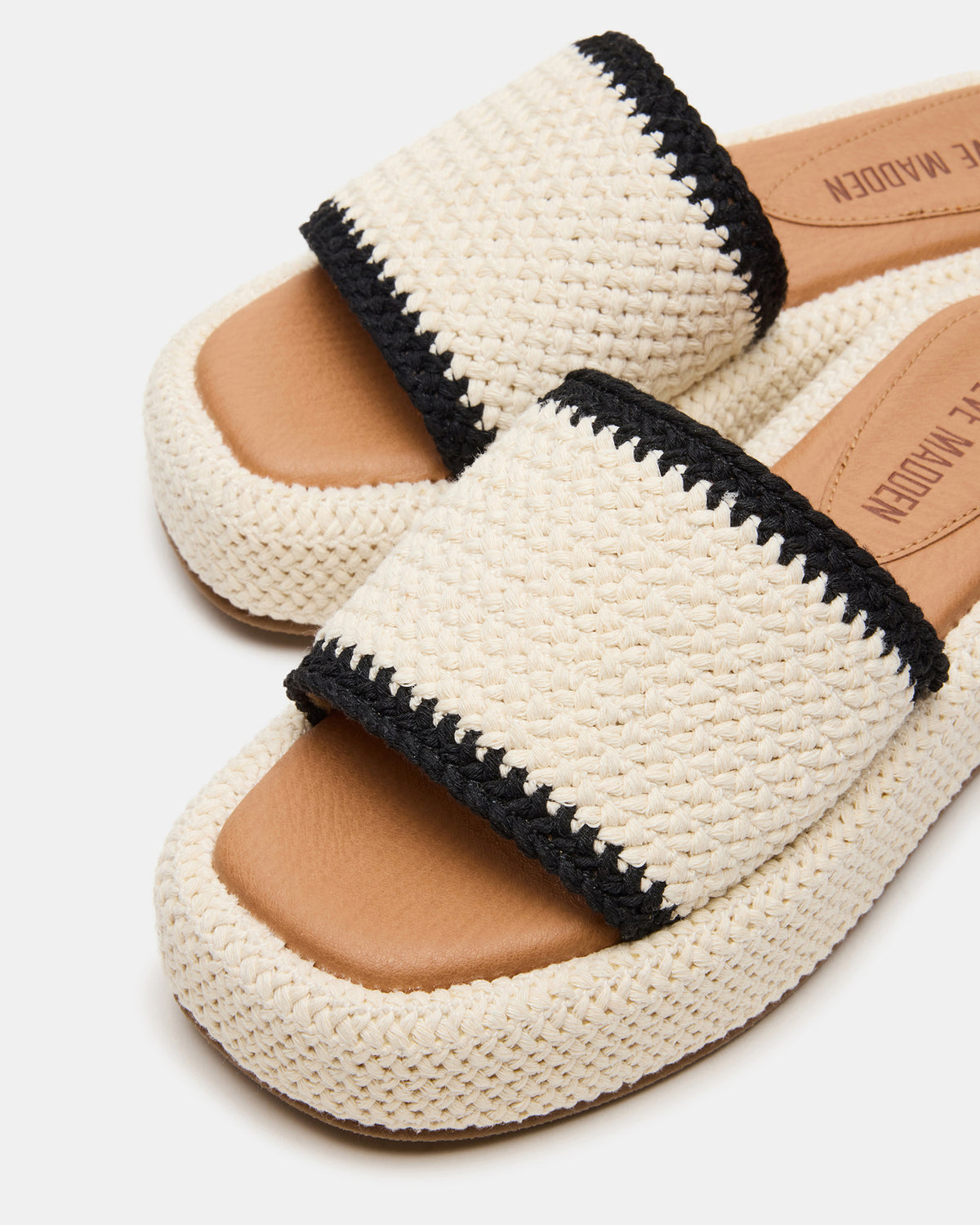 BEACHY Woven Cream Multi Platform Slide Women's Sandal | Steve Madden Latest