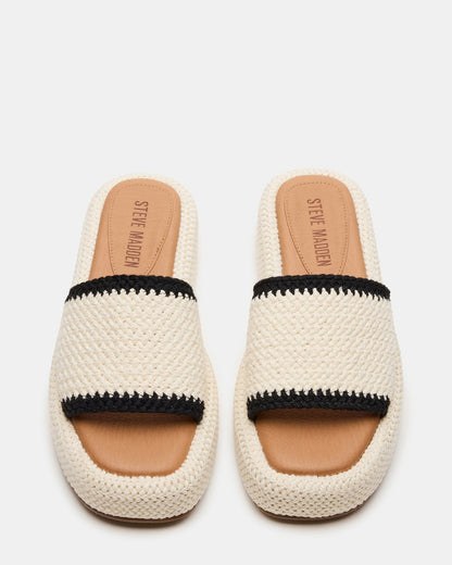 BEACHY Woven Cream Multi Platform Slide Women's Sandal | Steve Madden Latest