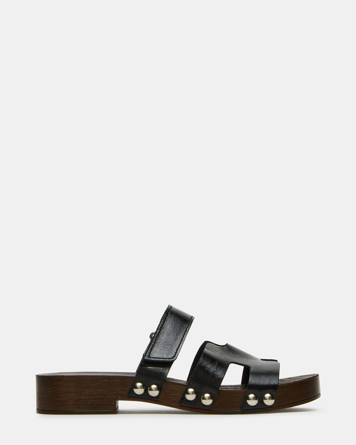 CANAL Black Patent Wood Bottom Slide Women's Sandal | Steve Madden Exclusive
