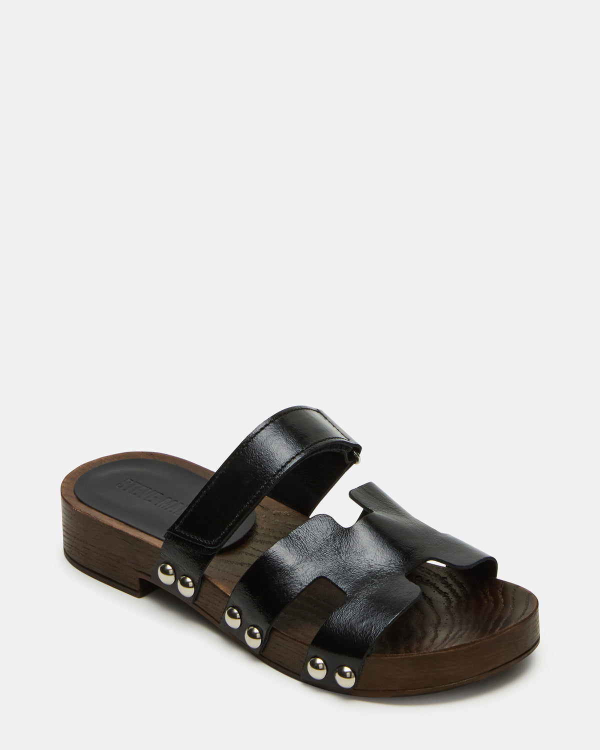 CANAL Black Patent Wood Bottom Slide Women's Sandal | Steve Madden Exclusive