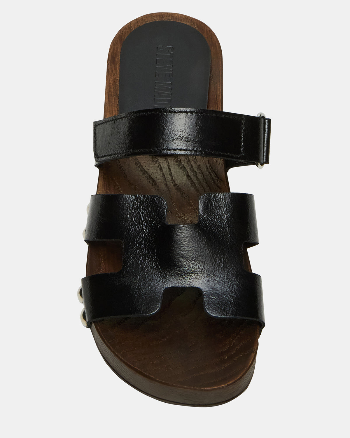 CANAL Black Patent Wood Bottom Slide Women's Sandal | Steve Madden Exclusive