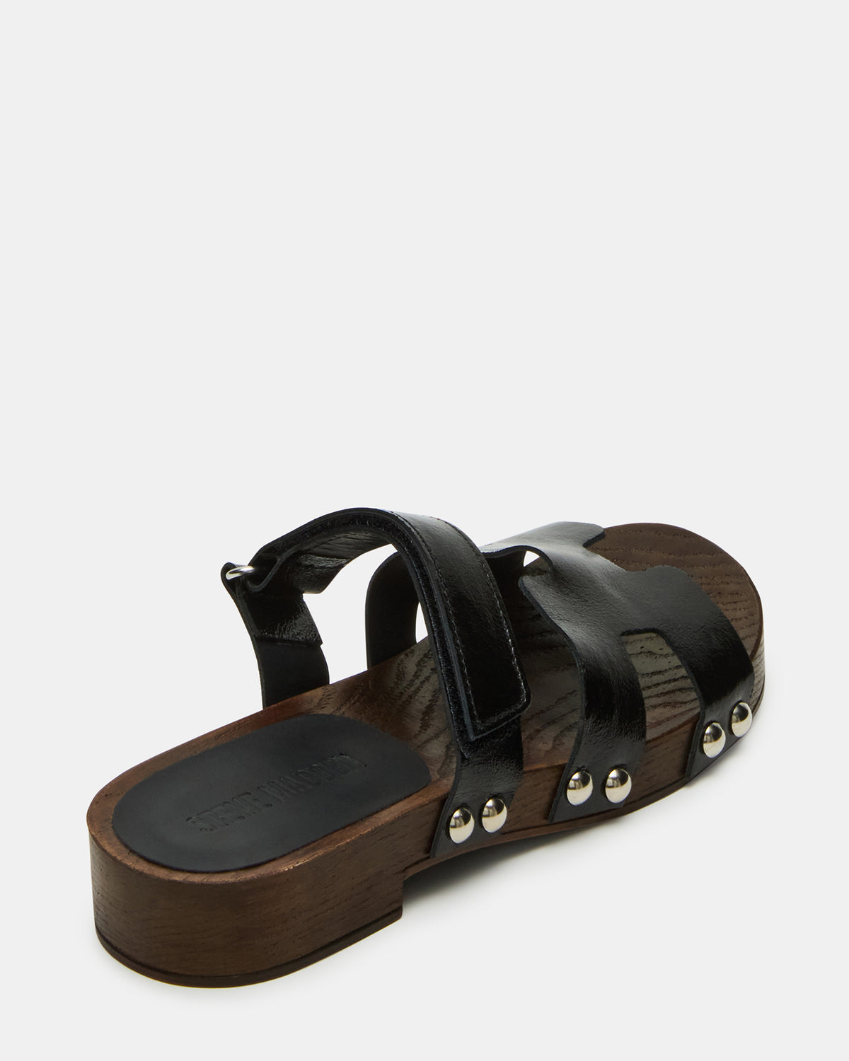 CANAL Black Patent Wood Bottom Slide Women's Sandal | Steve Madden Exclusive