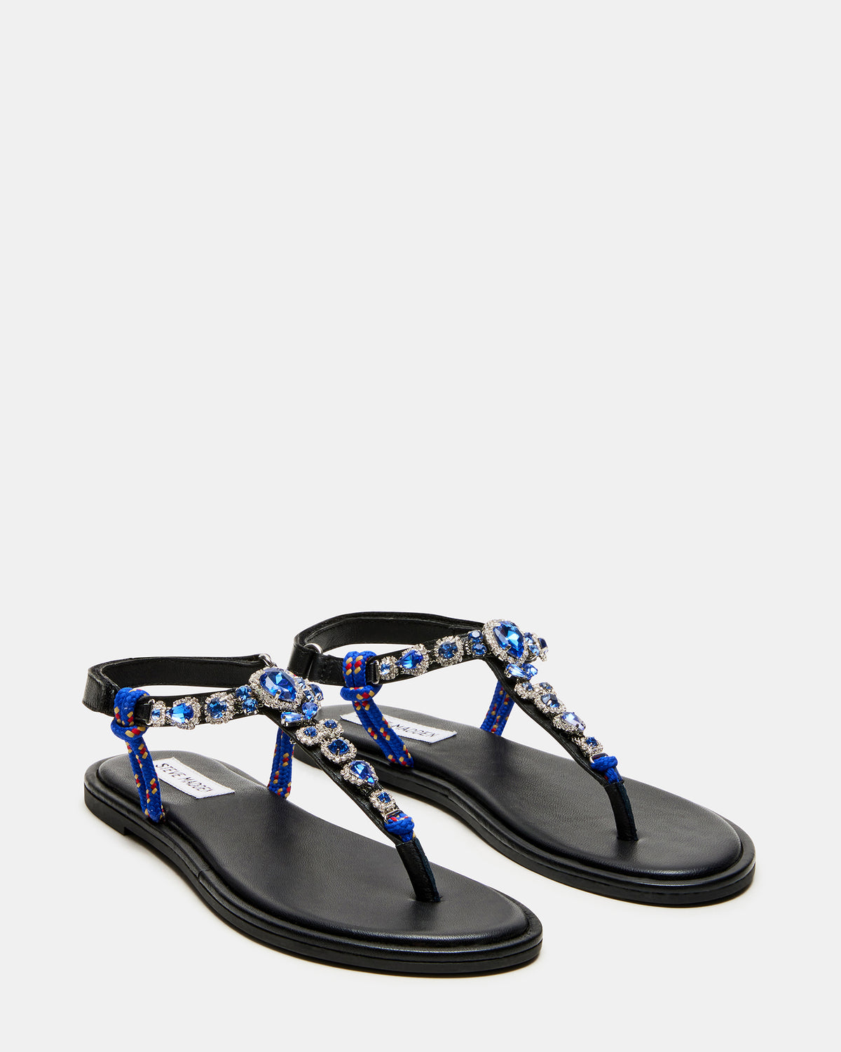 SOLITA Blue Multi Rhinestone Ornament Thong Sandal | Women's Sandals | Steve Madden Essential