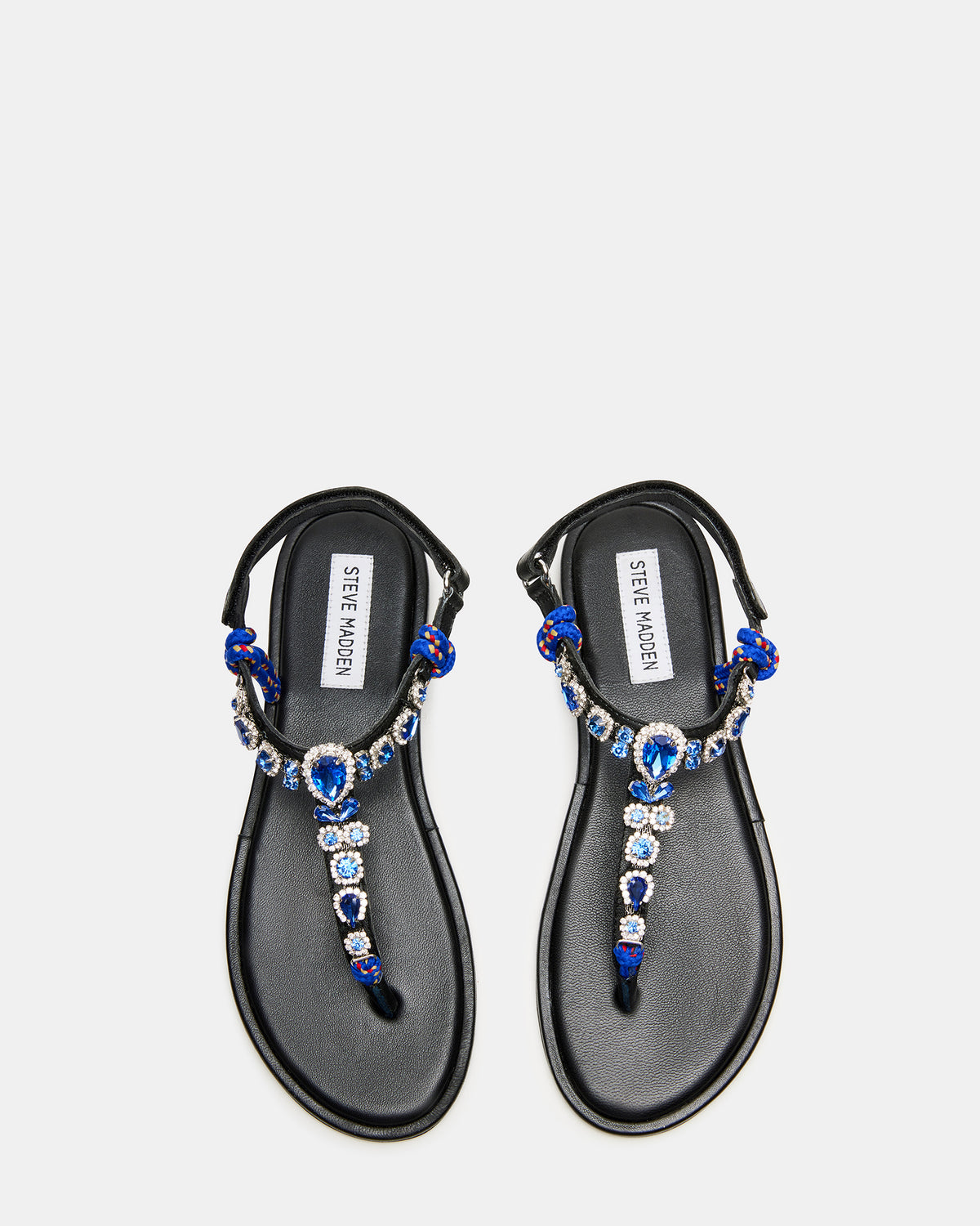 SOLITA Blue Multi Rhinestone Ornament Thong Sandal | Women's Sandals | Steve Madden Essential