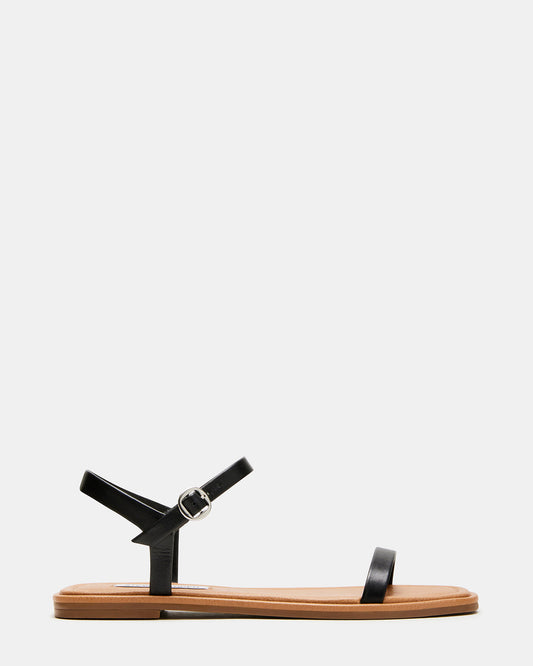 CAMARI Black Leather Square Toe Strappy Sandal | Women's Sandals | Steve Madden Deals