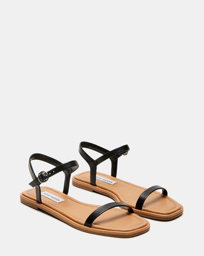 CAMARI Black Leather Square Toe Strappy Sandal | Women's Sandals | Steve Madden Deals