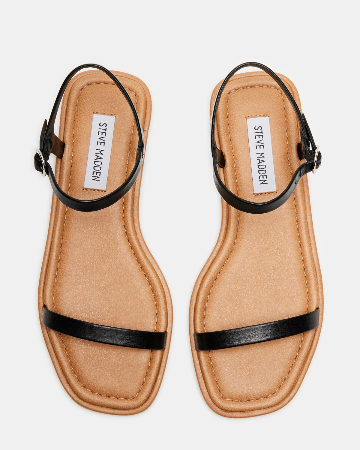 CAMARI Black Leather Square Toe Strappy Sandal | Women's Sandals | Steve Madden Deals