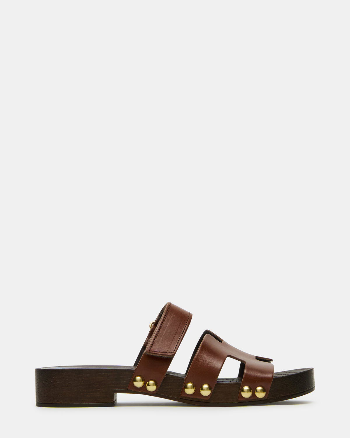 CANAL Brown Leather Wood Bottom Slide Women's Sandal | Steve Madden Exclusive