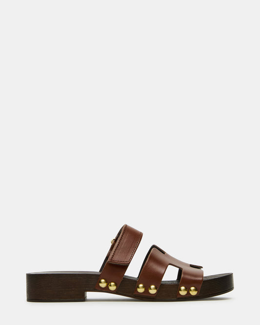 CANAL Brown Leather Wood Bottom Slide Women's Sandal | Steve Madden Exclusive