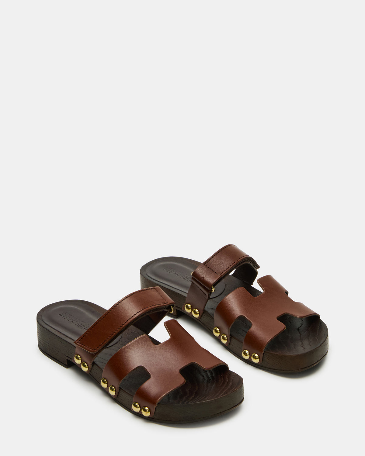 CANAL Brown Leather Wood Bottom Slide Women's Sandal | Steve Madden Exclusive