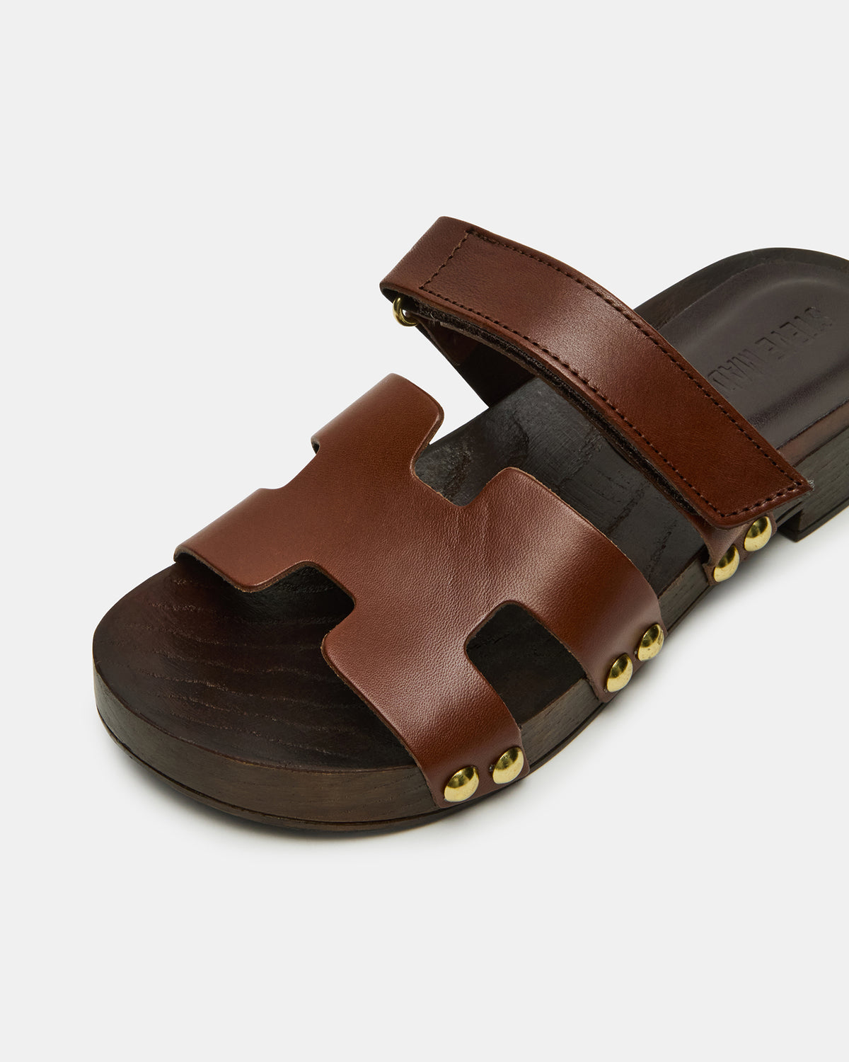 CANAL Brown Leather Wood Bottom Slide Women's Sandal | Steve Madden Exclusive