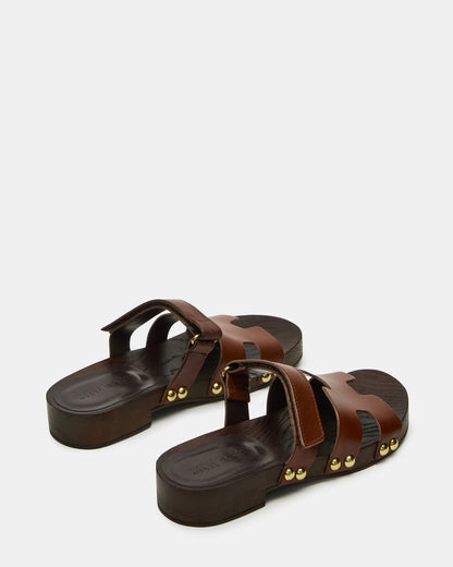CANAL Brown Leather Wood Bottom Slide Women's Sandal | Steve Madden Exclusive