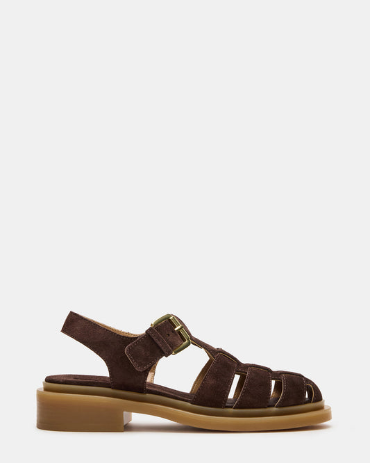 TOPE Chocolate Brown Suede Strappy Fisherman Women's Sandal | Steve Madden Exclusive