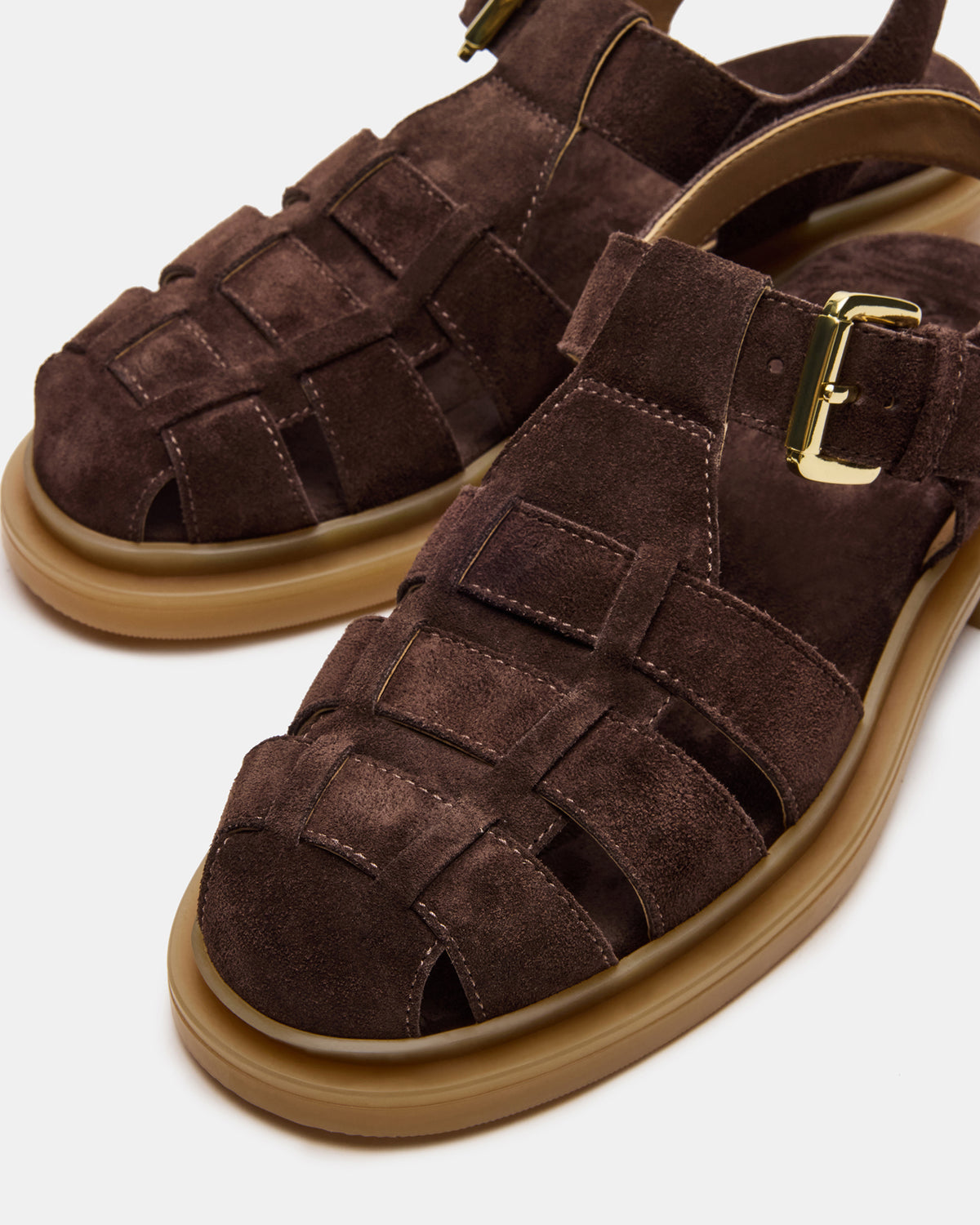 TOPE Chocolate Brown Suede Strappy Fisherman Women's Sandal | Steve Madden Exclusive