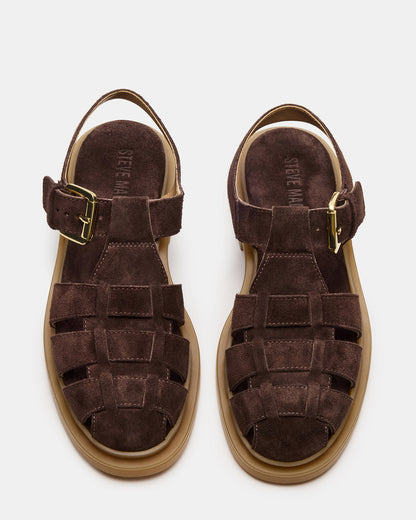 TOPE Chocolate Brown Suede Strappy Fisherman Women's Sandal | Steve Madden Exclusive