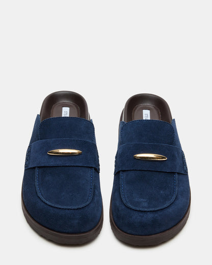 TOBIN Navy Suede Slip-On Mule Women's Flat | Steve Madden Trending