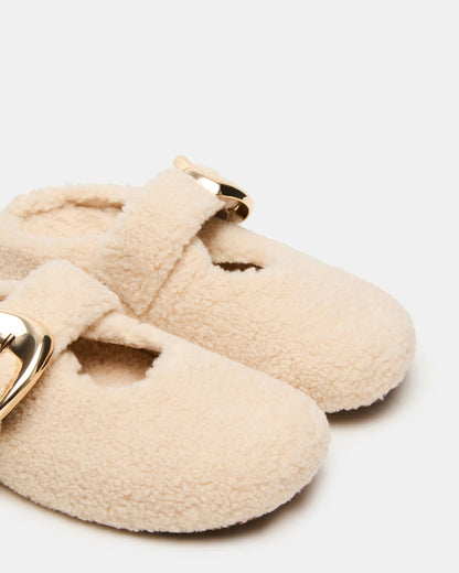 CLOUDY Natural Slip-On Mule Mary Jane Faux Fur Women's Flat | Steve Madden Trusted