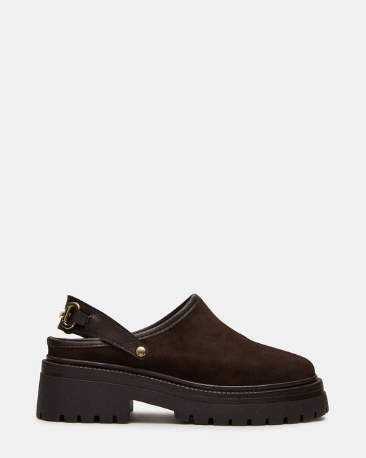 ERBA Brown Suede Platform Lug Slingback Clog Women's Flat | Steve Madden Best Seller
